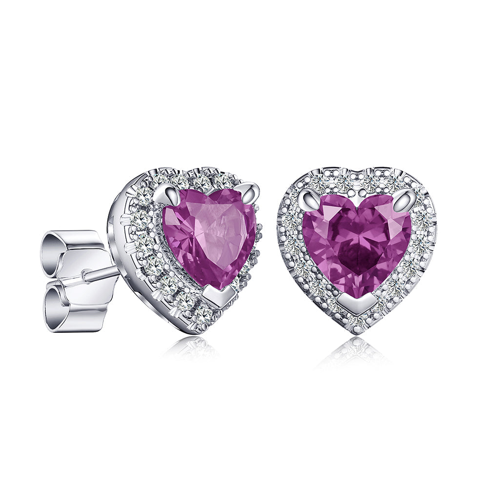 1 CT. Heart Shaped Birthstone with Halo Stud Earrings