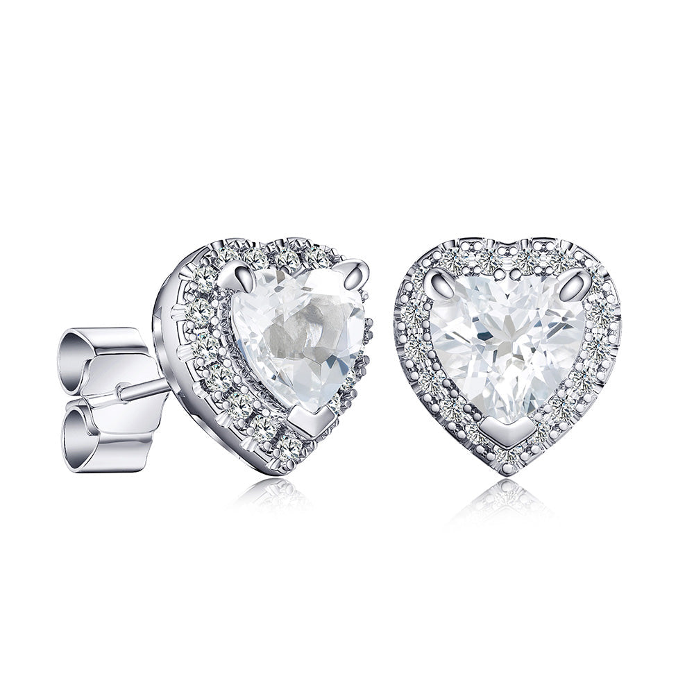 1 CT. Heart Shaped Birthstone with Halo Stud Earrings