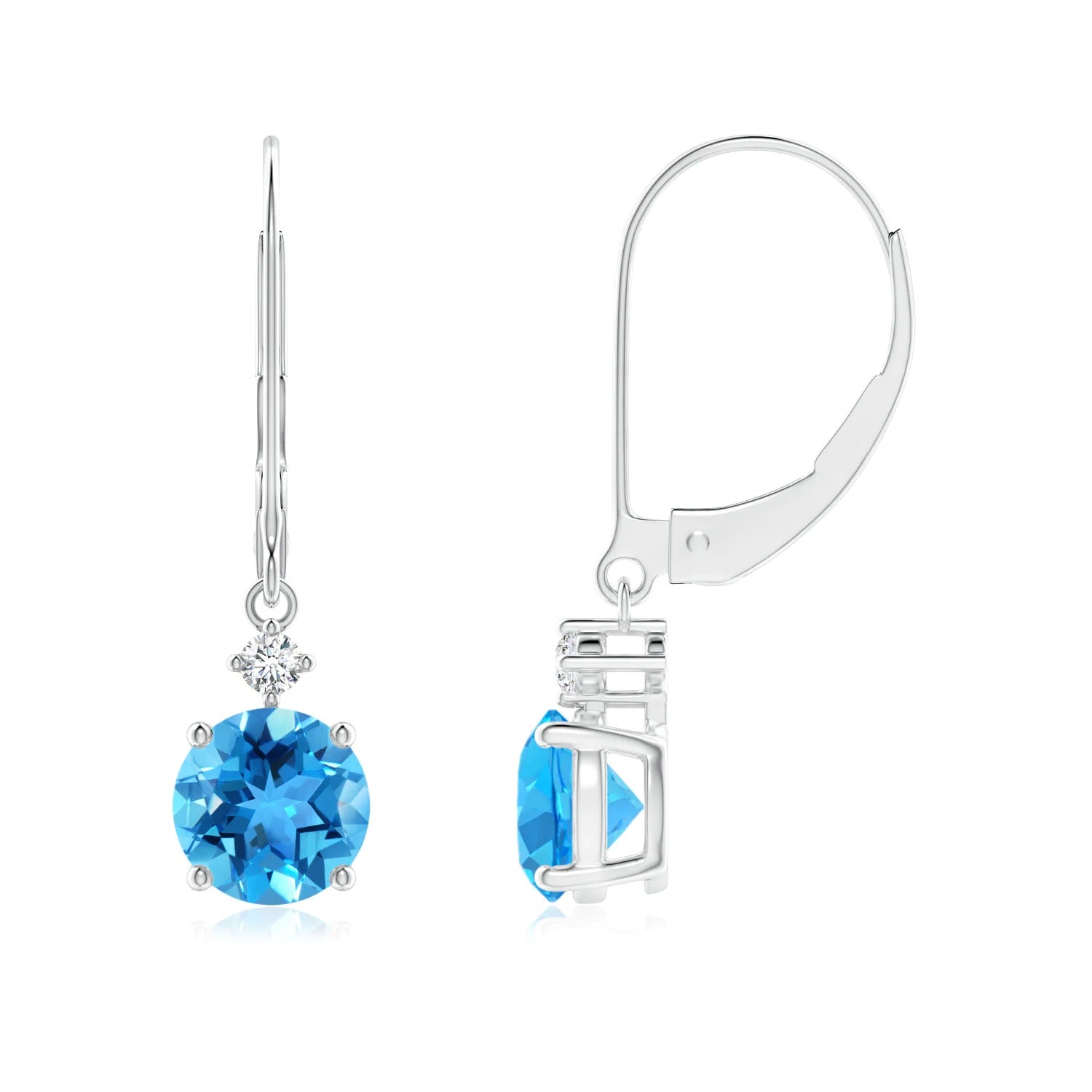 1 CT. Solitaire Round Swiss Blue Topaz with Moissanite Dangle Earrings