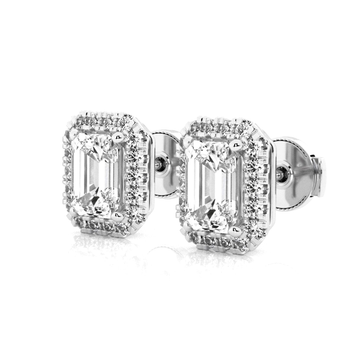 4ctw Big Size Emerald Cut Colorless Moissanite Earrings 14K White