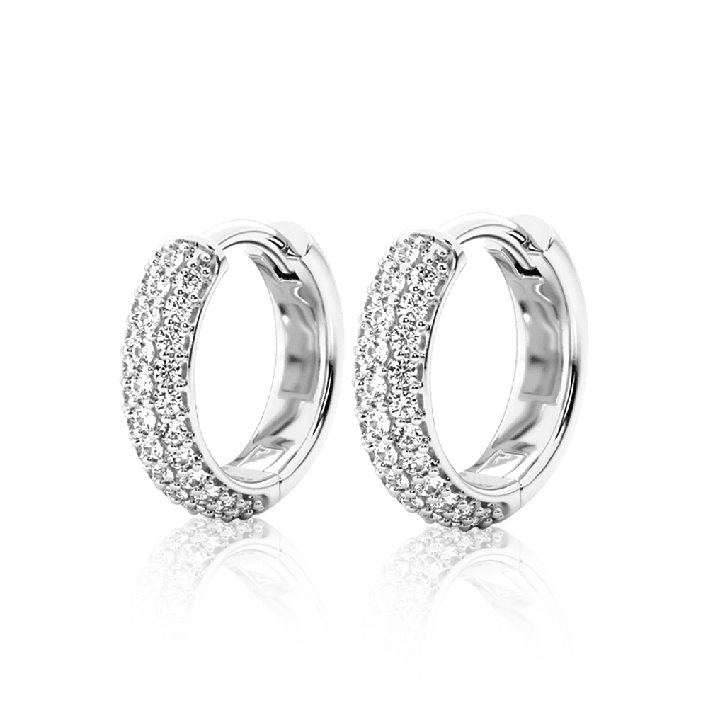 Round Three Row Pave Hoop Earrings Pavé Moissanite Hoop Earrings - MSBLUE Jewelry