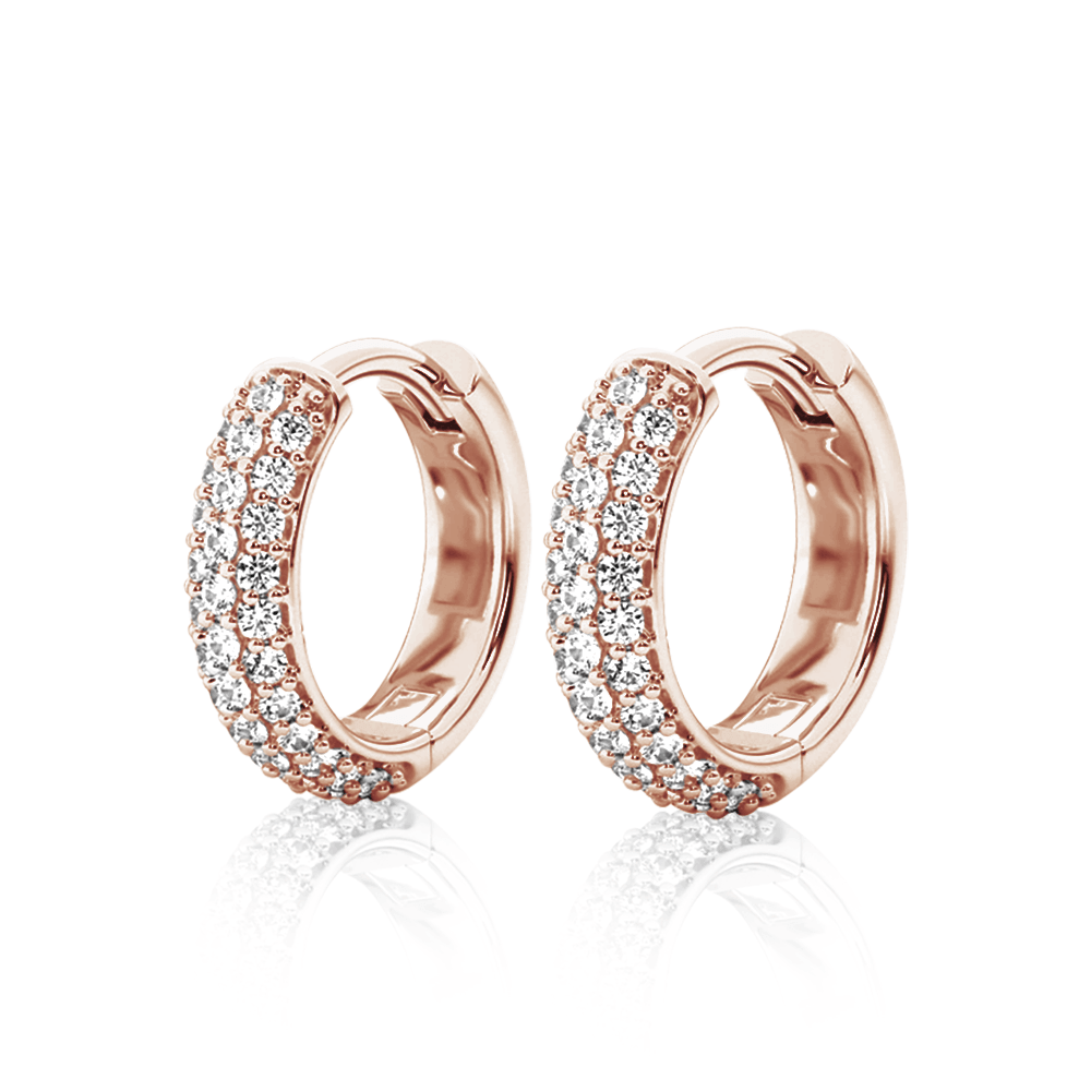 Round Three Row Pave Hoop Earrings Pavé Moissanite Hoop Earrings - MSBLUE Jewelry
