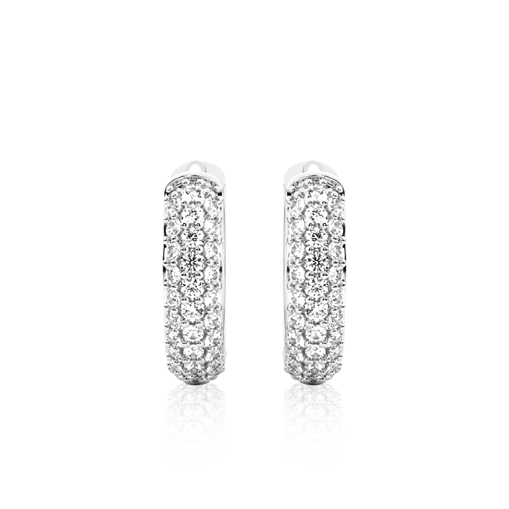 Round Three Row Pave Hoop Earrings Pavé Moissanite Hoop Earrings - MSBLUE Jewelry