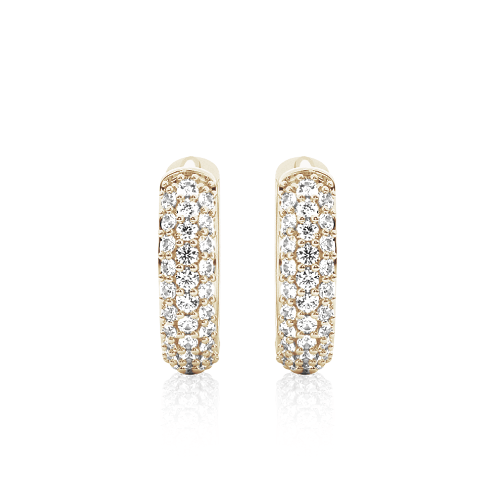 Round Three Row Pave Hoop Earrings Pavé Moissanite Hoop Earrings - MSBLUE Jewelry