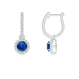 1.25 CT. Round Blue Sapphire Dangle Earrings with Halo