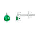 1.05 CT. Classic Round Emerald Stud Earrings with White Sapphire