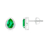 1.12 CT. Pear-Shaped Emerald Stud Earrings with Halo