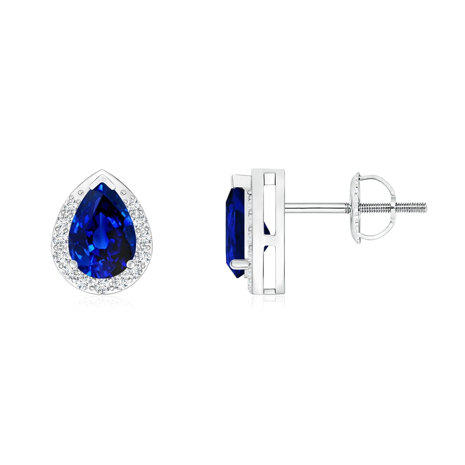 1.12 CT. Pear-Shaped Sapphire Stud Earrings with Halo
