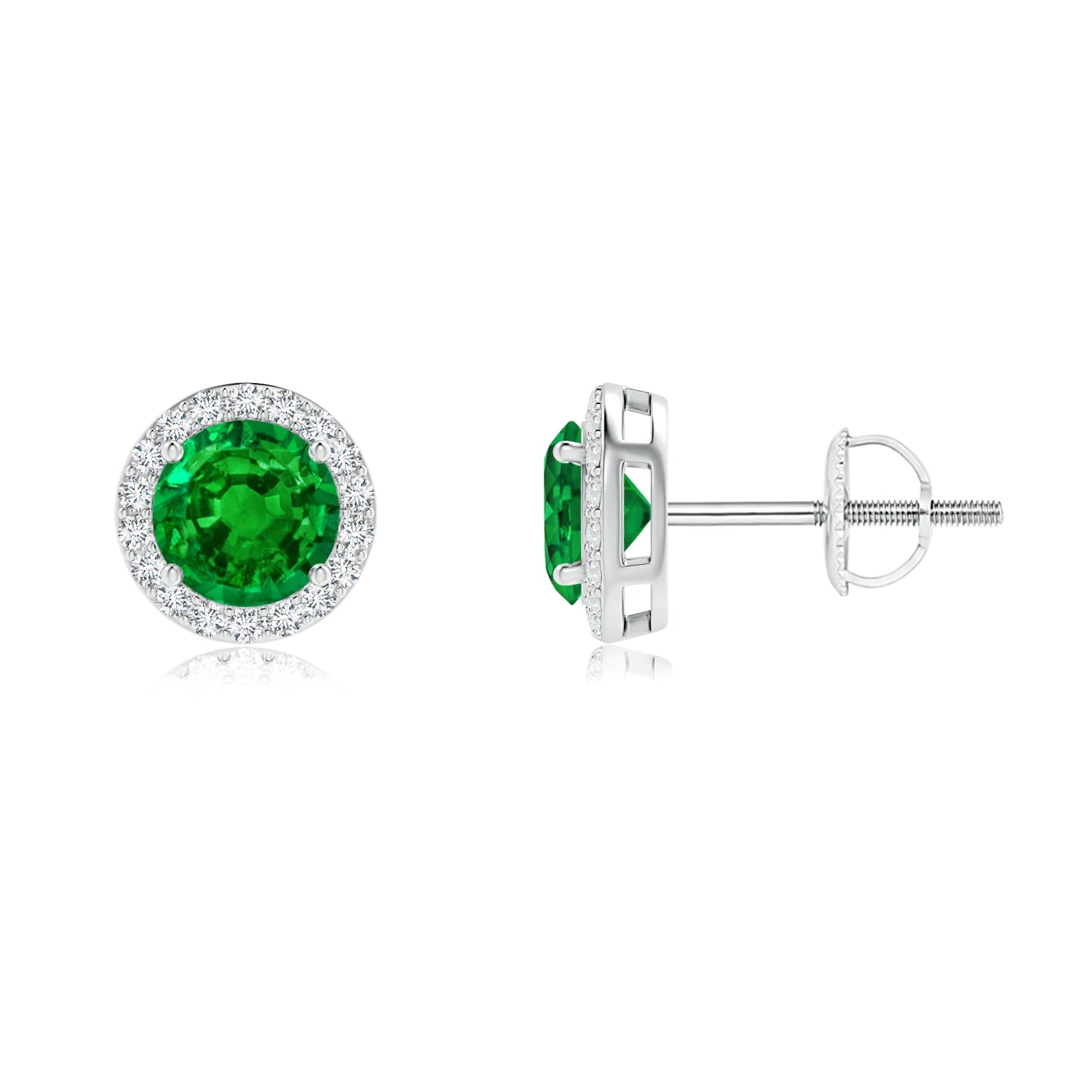 1.18 CT. Emerald and Pavé Halo Stud Earrings