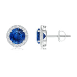 1.18 CT. Sapphire and Pavé Halo Stud Earrings