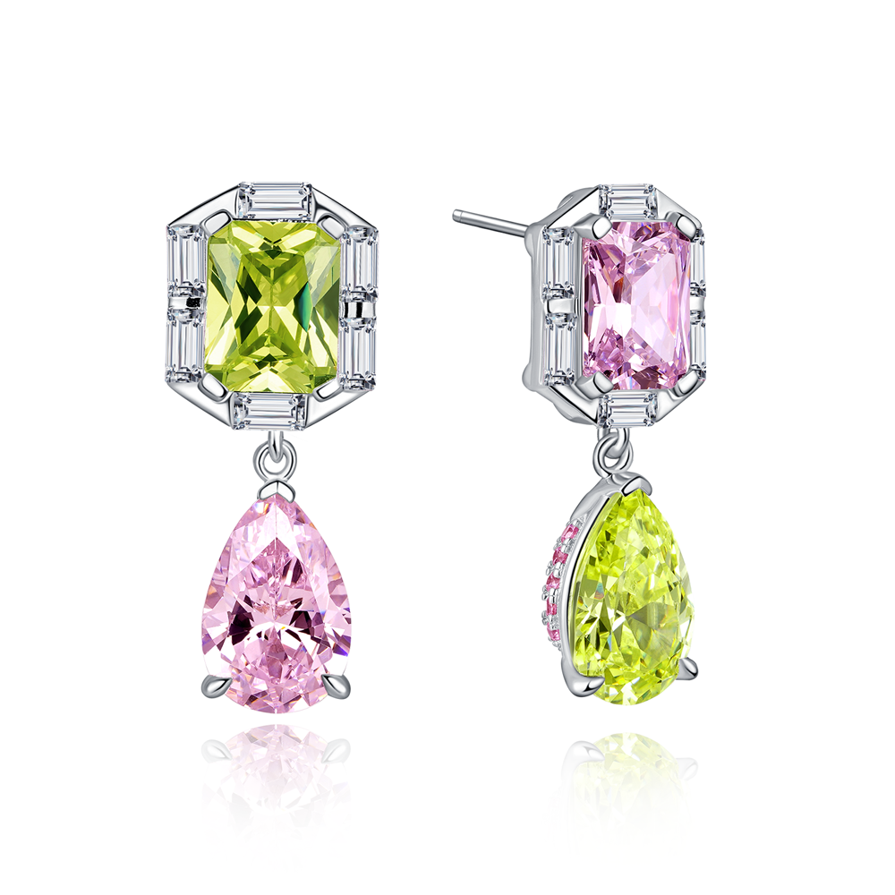"INTO YOU" - Pink and Apple Green Drop Earrings