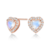 Heart Moonstone Stud Earrings With White Sapphire Halo