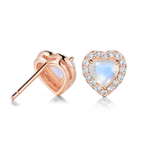 Heart Moonstone Stud Earrings With White Sapphire Halo
