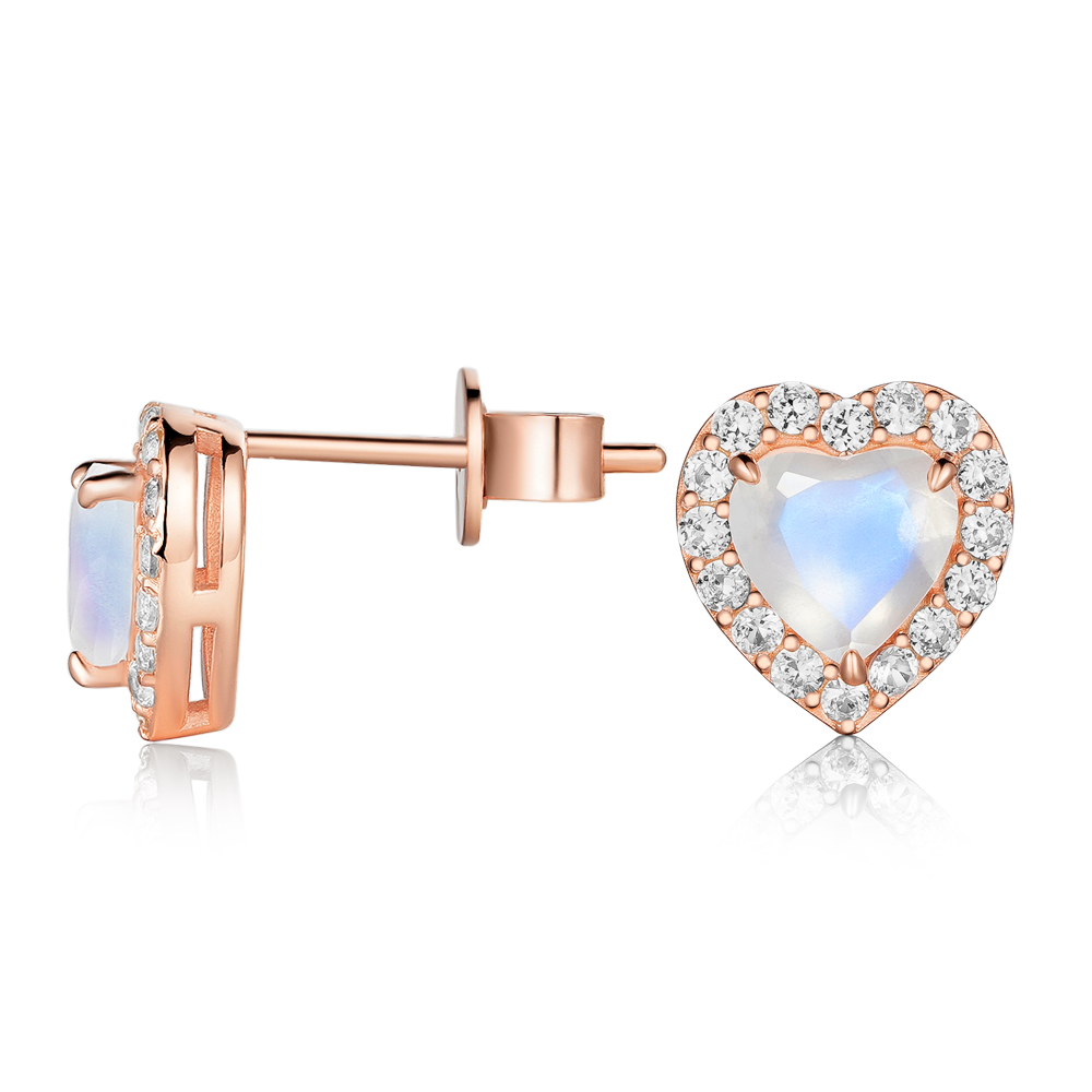 Heart-Shape Moonstone Ring & Earrings Set With White Sapphire