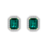 6 Ctw Emerald-Cut Emerald Stud Earrings With Moissanite Pave Halo
