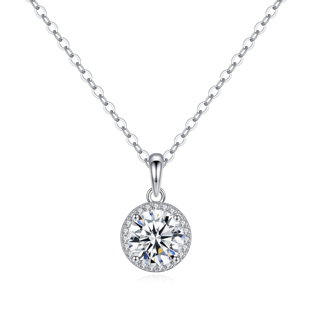 Halo Round Moissanite Pendant Diamond Necklace