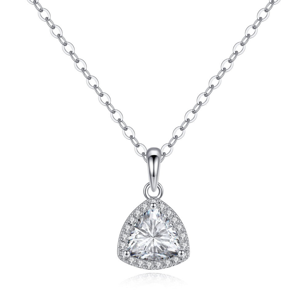 1 CT. Halo Triangle Pendant Diamond Necklace