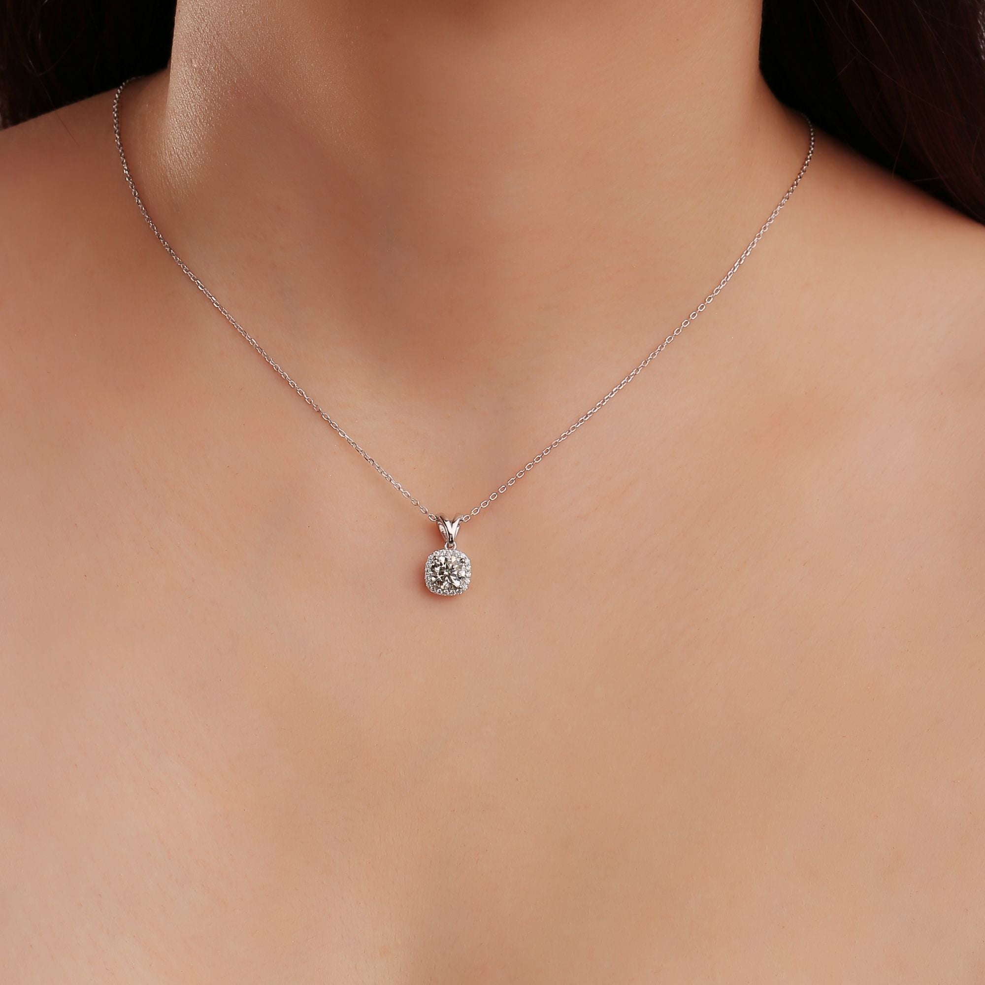 1 CT. Luxury Square  Moissanite Sterling Silver Necklace