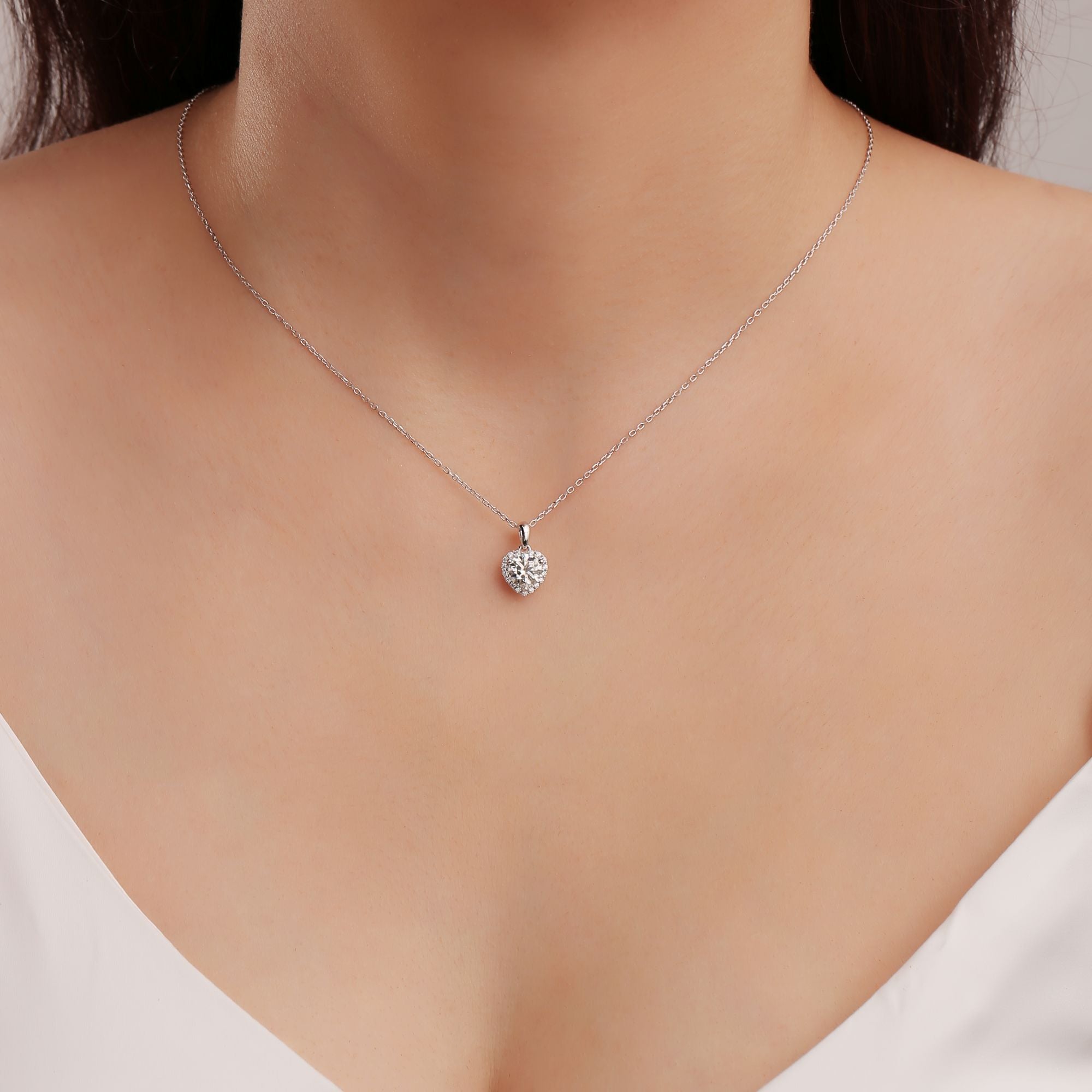 1 CT. Heart Love Halo Moissanite Necklace