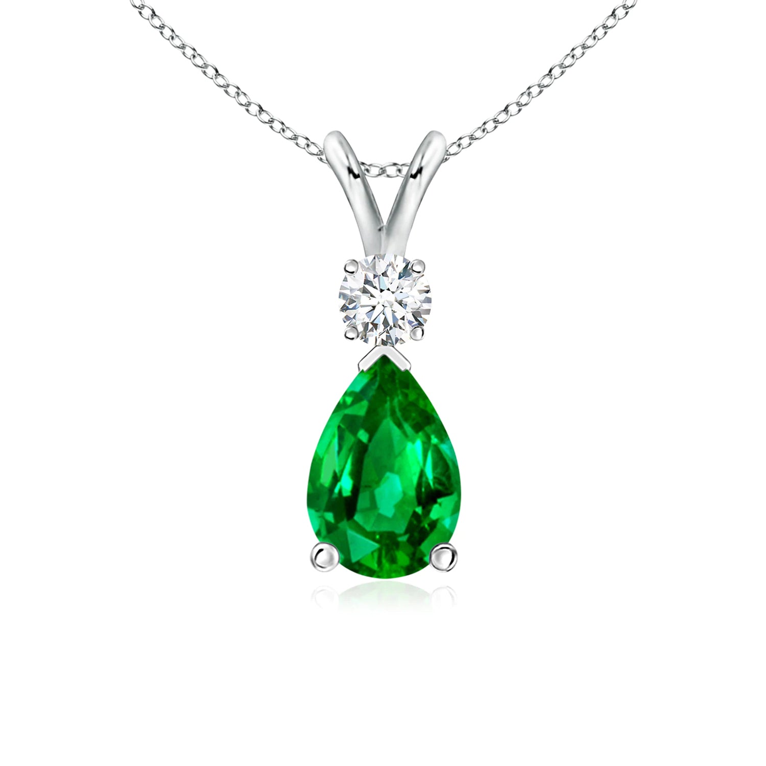 1 CT. Lab-Grown Emerald Pear Shape Pendant with Diamond