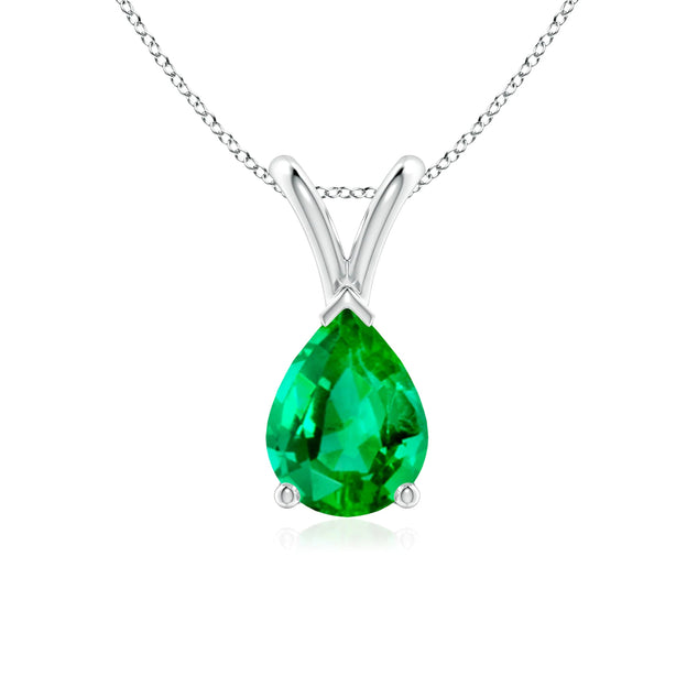 1 CT. Pear Shape Emerald Solitaire V-Bale Pendant