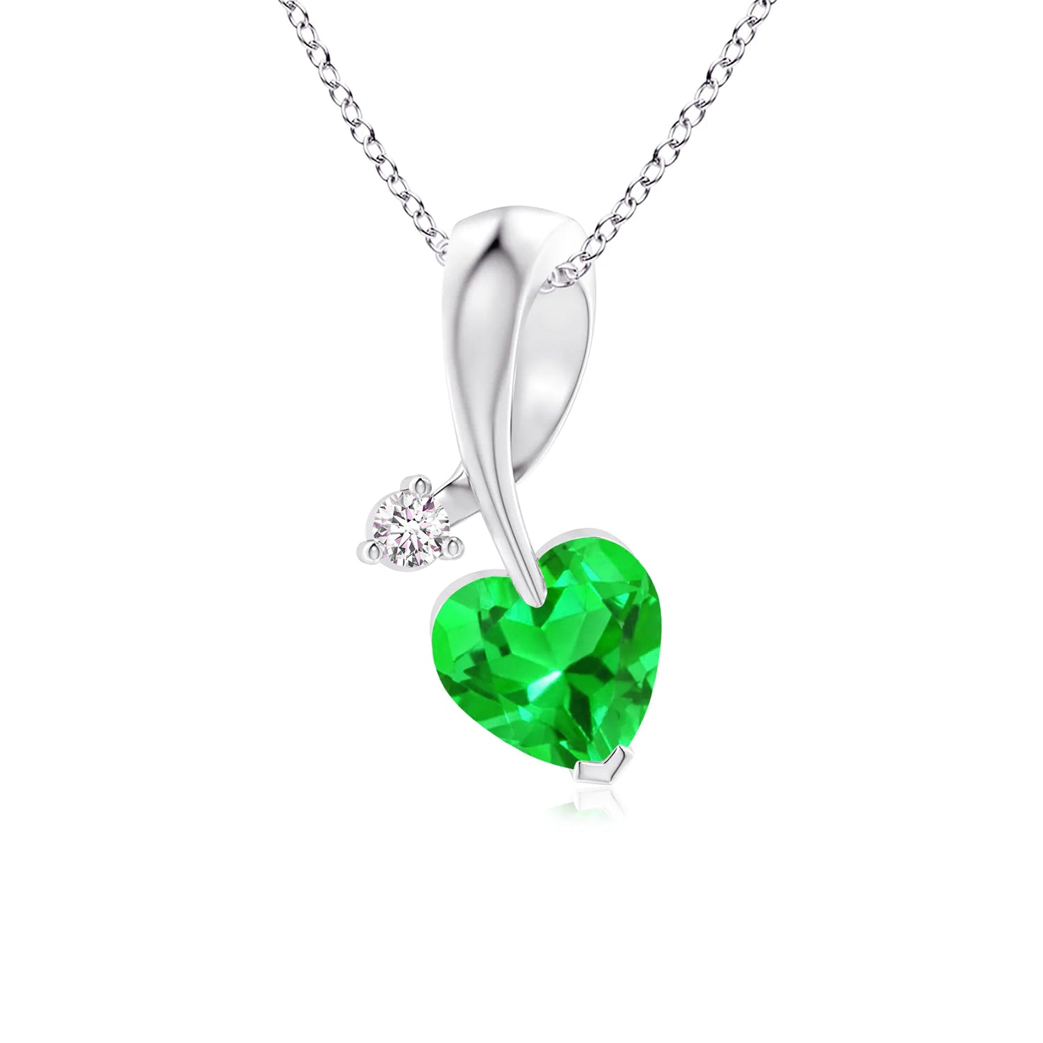 1 CT. Heart-Shaped Emerald Ribbon Pendant with Diamond