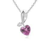 1 CT. Heart-Shaped Pink Sapphire Ribbon Pendant with Diamond