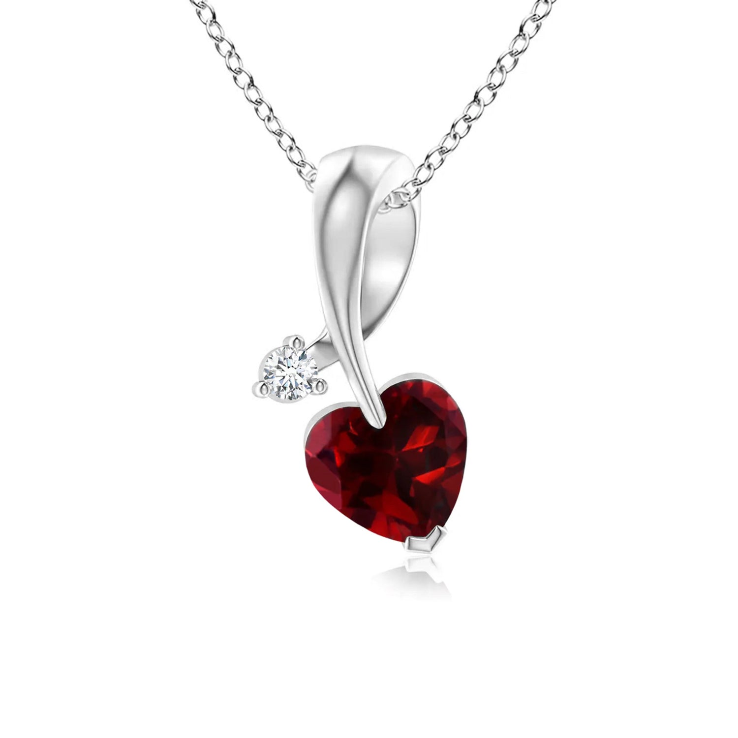 1 CT. Heart-Shaped Garnet Ribbon Pendant with Diamond