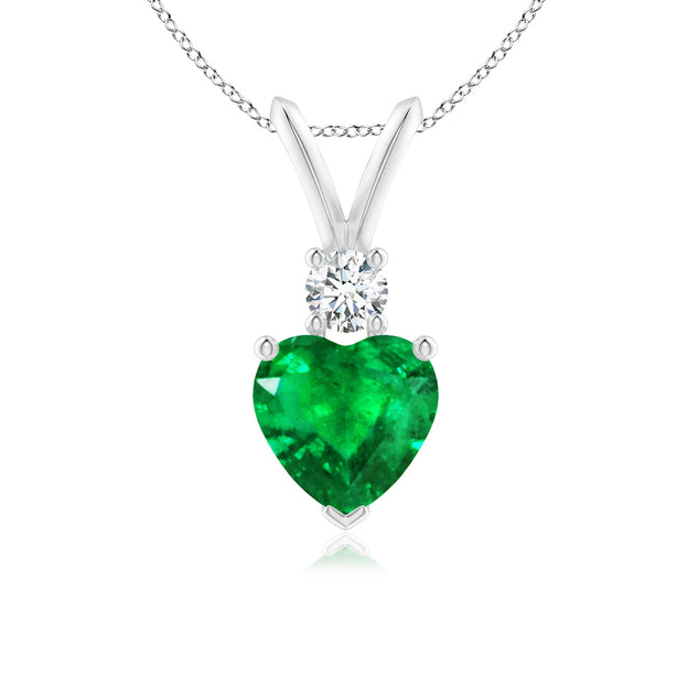 1 CT. Heart-Shaped Emerald V-Bale Pendant with Diamond
