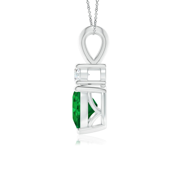 1 CT. Heart-Shaped Emerald V-Bale Pendant with Diamond