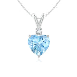 1 CT. Heart-Shaped Aquamarine V-Bale Pendant with Diamond