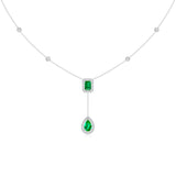3.26 CT. Emerald-Cut & Pear-Shaped Emerald Tie Necklace with White Sapphire