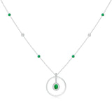 1.58 CT. Oval Emerald and White Sapphire Halo Circle Necklace