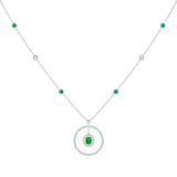1.52 CT. Oval Emerald and White Sapphire Double Halo Circle Necklace