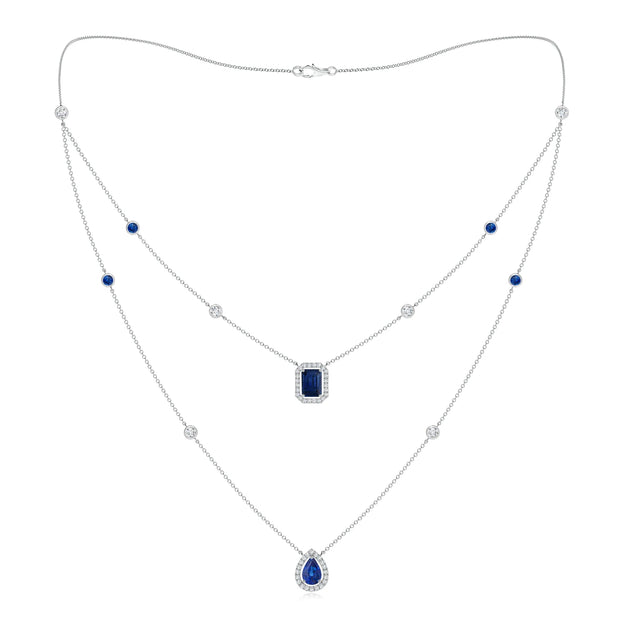 2.98 CT. Pear & Emerald-Cut Sapphire Halo Layered Necklace