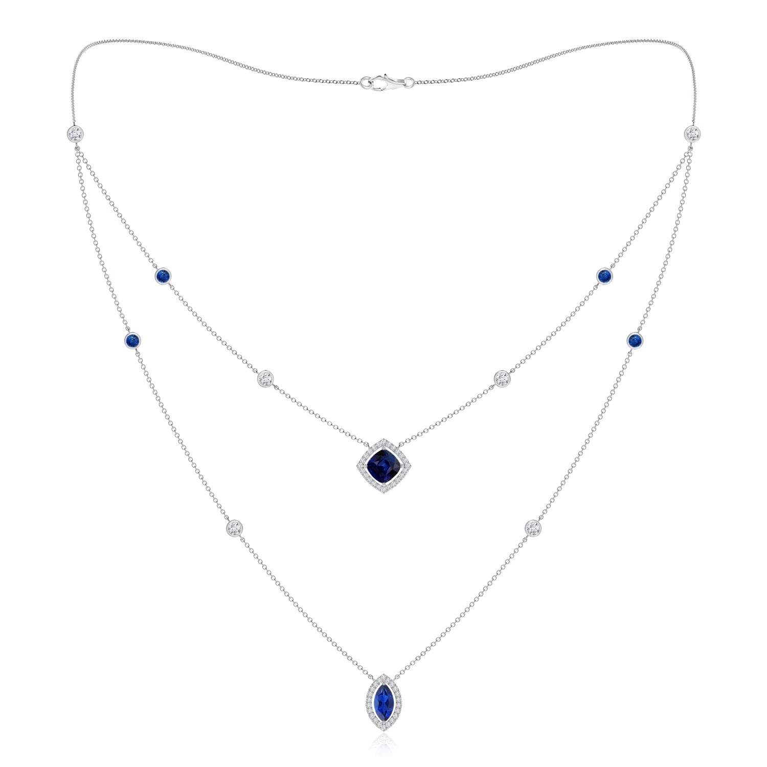 2.6 CT. Cushion & Marquise Cut Sapphire Halo Layered Necklace