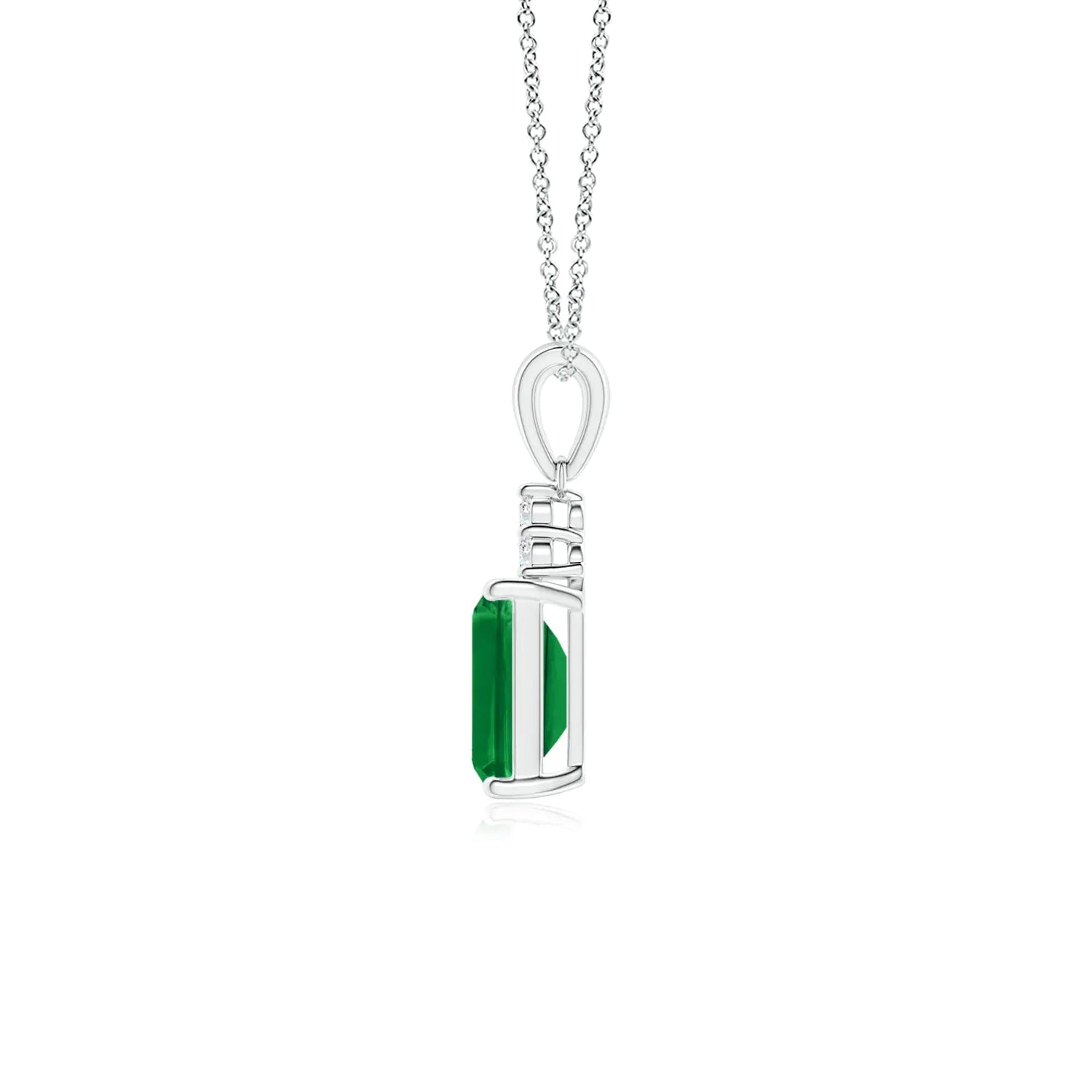 1.3 CT. Emerald-Cut Emerald Pendant with White Sapphire