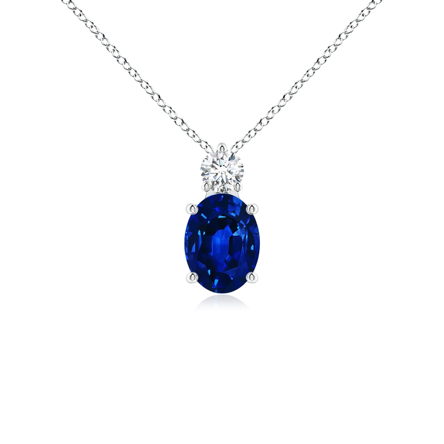 1.7 CT. Oval Blue Sapphire Solitaire Pendant with White Sapphire