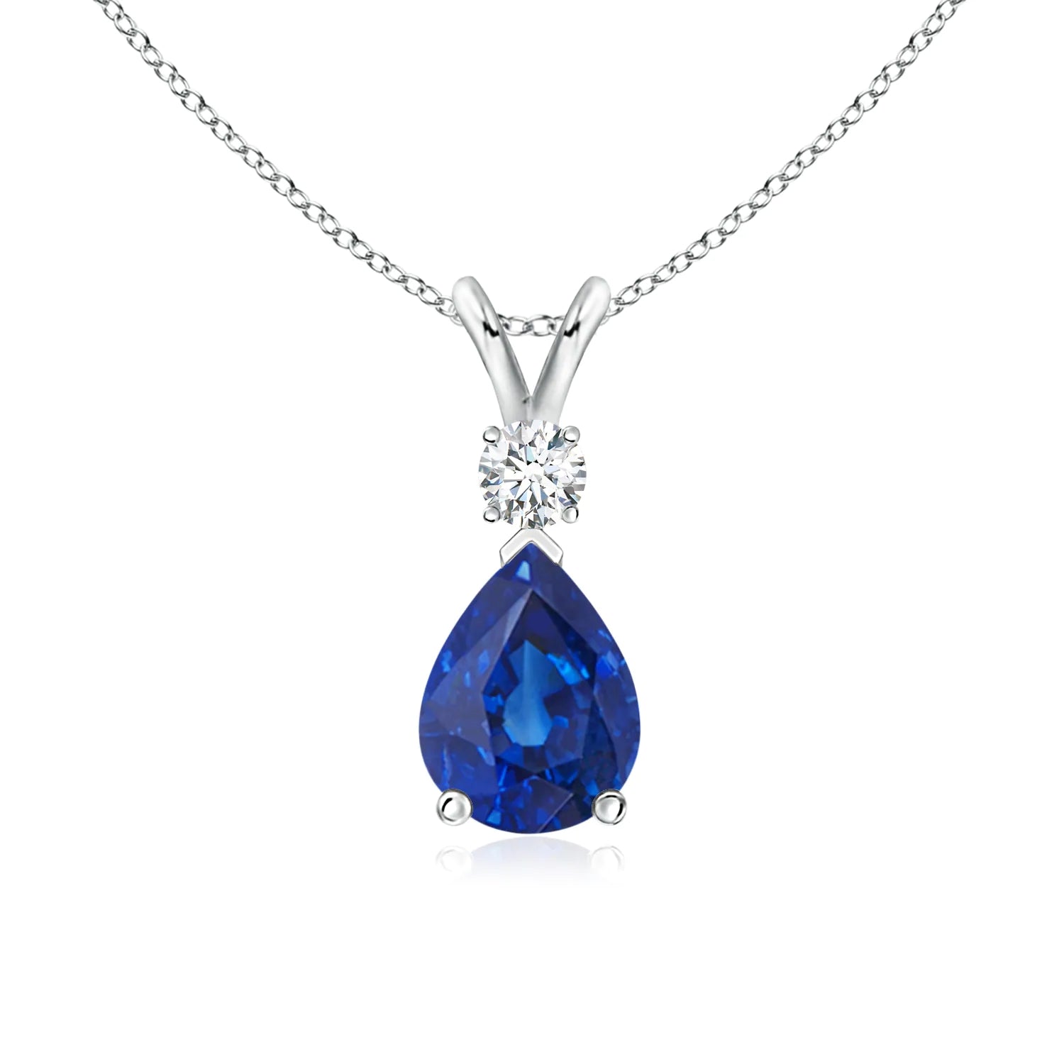 1.7 CT. Pear Blue Sapphire Solitaire Pendant with White Sapphire