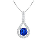 1.1 CT. Floating Blue Sapphire Drop Pendant with White Sapphire Accents