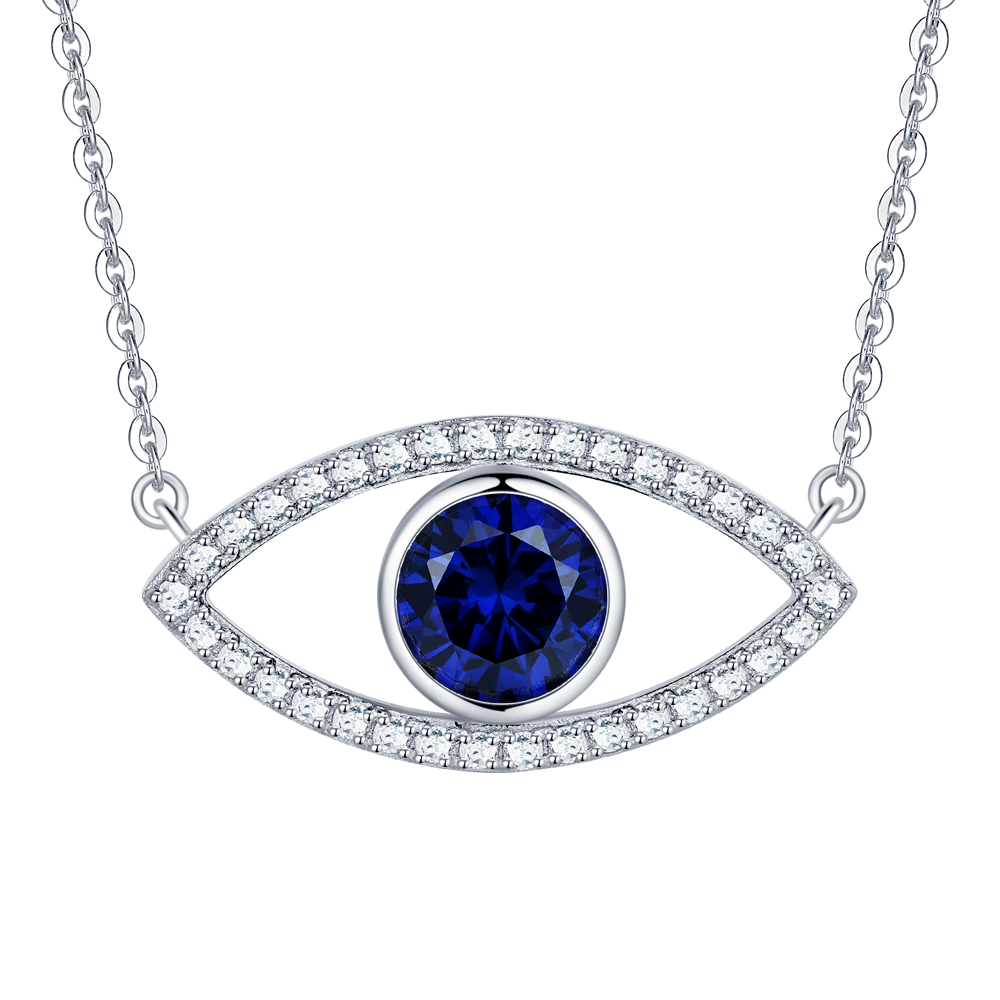 1.28 CT. Blue Sapphire and White Sapphire Evil Eye Necklace
