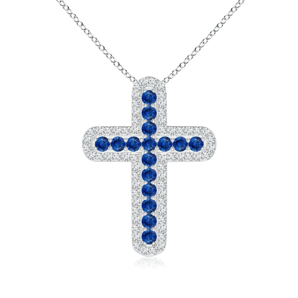 Blue Sapphire and White Sapphire Cross Pendant