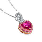 "You Are So Loved" Heart Pink Sapphire Necklace With Pavé Ribbon