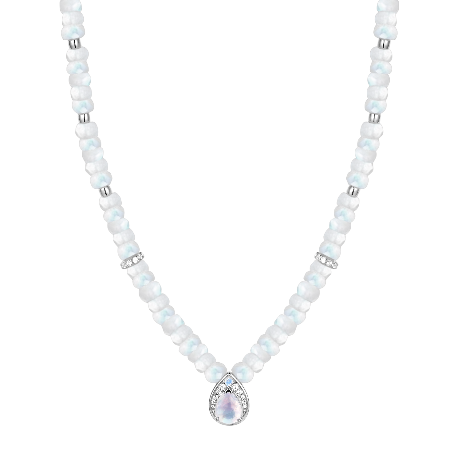 Pear Shape Moonstone Raw Beads Chain With White Sapphire