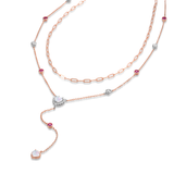 Layered Paper Clip Heart Moonstone Lariat Necklaces With White Sapphire