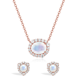 Twilight Moonstone Necklace And Earrings Set With White Sapphire Halo