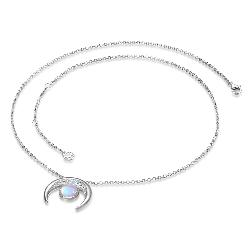 Crescent Moonstone Necklace And Earrings Set With White Sapphire