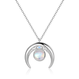 Crescent Moonstone Necklace With White Sapphire