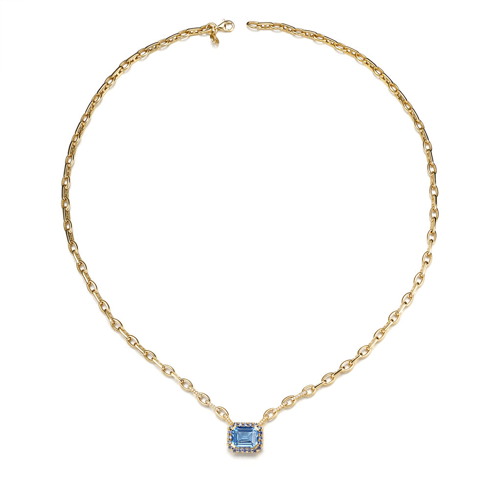 "Aqua Earth Conservation Champion" Aquamarine and Sapphire Necklace
