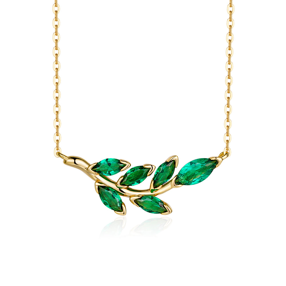 2 Ctw Marquise Emerald Olive Branch Necklace Pendant